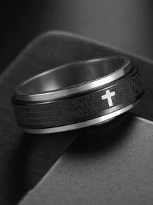 1 Pc Anti-Stress Rotating Jesus Cross Men's Finger Ring Anxiety Relief Spinning Metal Spinner Fidget Ring Jewelry