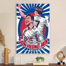 1pc Framed  Son Heung-Min Football Star Canvas Poster,  Wall Art, Vibrant Room Decor For Bedroom, Living Room, Office, Cafe - Sports Themed Illustration, Preppy Room Decor - Framed - View 2