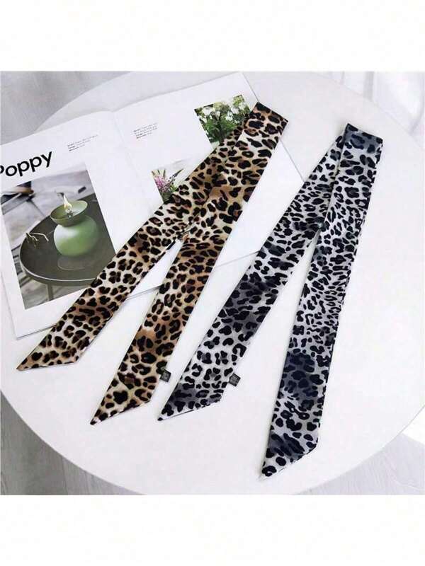 1 pieza Bufanda pequeña de estilo leopardo sencillo y elegante para mujer, apropiada para primavera, verano y otoño, puede envolver el asa de un bolso o la muñeca, accesorio de moda clásico para el cabello, diademas elegantes