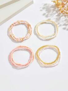 1 Set Of 13pcs Bohemian Beaded Adjustable Bracelet Set, Personalized Niche Gradient Geometric Woven Beaded Bracelet Set, Suitable For Women's Daily, Party, And Holiday Wear - Pink - View 5