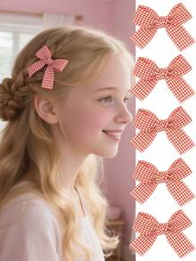 5pcs Vintage Colorful Plaid Butterfly Hair Clips, Suitable For Daily Outfit - Multicolor - View 6