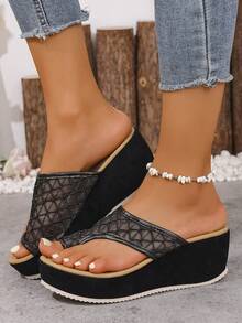 Fashionable Summer Mesh Patchwork Platform Slip On Open Toe Comfortable Versatile Elegant Clogs
