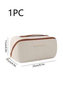 PU Leather Waterproof Cosmetic Bag, With Letter Cosmetic Storage Bag, Multifunctional Travel Storage Bag, Large Capacity Double Layer Cosmetic Bag