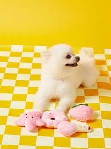PETSIN 4 Peças Conjunto de Brinquedos de Pelúcia Fofos e Com Som para Cães e Gatos Pequenos - Designs de Pirulito, Estrela, Rosquinha e Morango - Brinquedos Interativos e Companheiros para Dormir, Brinquedos para Cães, Brinquedo de Roer para Cães, Suprimentos Interativos