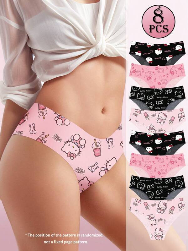 Sanrio 8pcs Sanrio Hello Kitty Printed Low-Waist Seamless Briefs For Women