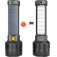 1PC Solar Powered LED Flashlight Powerful COB Side Light USB Rechargeable Super Bright Handheld Torch For Outdoor Camping Fishing - Black - View 9