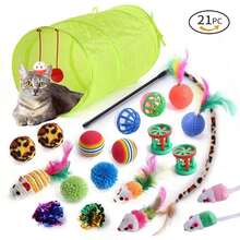 AUXOM Kit Túnel Engraçado com 21 Peças para gato / Vara de Pelúcia/ Rato/ Várias Combinação de Brinquedos - Multicolorido - Visão 5