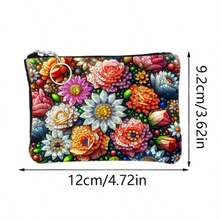 1pc DIY Flowers Diamond Art Coin Purse Pouch With Zipper - Size 12cm*9.2cm/4.72in*3.62in, PU Leather Crystal Rhinestone Diamond Painting Bags For Carry Cash And Daily Use, Fashionable Mini Change Bags, Card Bags, Great Gifts For Women, Friends And Family, Suitable For Birthday, Wedding, Thanksgiving, Christmas, New Year Holiday Festival Party - Multicolor - View 3