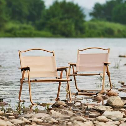 Przenośne składane krzesło ogrodowe bez montażu - lekkie, solidna metalowa rama, ergonomiczny kompaktowy rozmiar na kemping, wędrówki i plażę - łatwy do czyszczenia materiał, 3 kolory do wyboru, sprzęt do użytku na zewnątrz, trwała konstrukcja