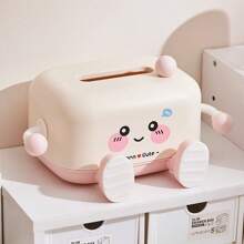 1pc Cute Sports-Shaped Tissue Box With Smiling Face Design - Available In White And Pink, Compact Tabletop Decor For Living Room, Dining Room, Kitchen - Creative Home Gift, Box Decoration, Fun Style, Glossy Surface, Decorative Accessory, Suitable For Interior Designers, Durable Material, Practical Accessory, Interior Design Enthusiasts