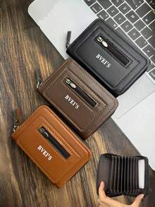 1 Piece Of Men's PU Leather Short Wallet, Fashionable Checkered Soft Wallet, Horizontal Zipper Wallet, Coin Purse, Woven Pattern Splicing Wallet, Large Capacity Multi Card Slot, Can Store Large Banknotes, Simple Coin Pocket, Credit Card Bank Card ID Card Photo Slot, Business And Leisure Style, Ideal Gift For Men's Birthdays Or Partners, Suitable For Fashionable Styles - Multicolor - View 8