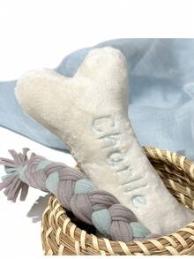 1pc Personalized Dog Bone Toy, Embroidered Dog Toy, Customizable Puppy Name Gift, Pet Customized Gift - White - View 3