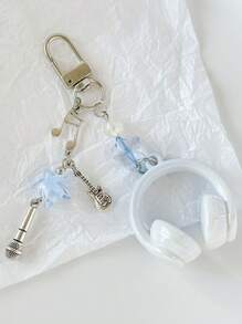 1 szt. Unisex INS Style Brelok do słuchawek muzycznych, kreatywny mini mikrofon z gitarą i nutami, unikatowy łańcuszek do telefonu, brelok do samochodu, festiwal muzyczny, prezent dla miłośnika muzyki, akcesoria do samochodu, brelok do torby, plecak do szkoły, uroczy gotycki Y2k