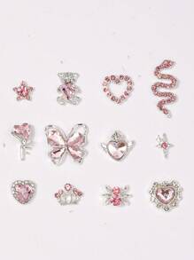 1box Cute Nail Drill Pink Heart Magic Wand Nail Jewelry Sets - Nail Art Jewelry Sets And Nail Technique Supplies That Nail Artists Must Have For Women And Girls Diy Glamorous Nail Art Decorations, Explore The Charm Of Nails