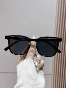 1pc Oversized Black Y2K Style Fashion Glasses, Suitable For Summer Beach Vacation, - Black - View 3