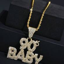 男士时尚 90 年代婴儿字母金色项链吊坠镶水钻适合男女嘻哈派对珠宝礼物 - 90baby - 查看 5