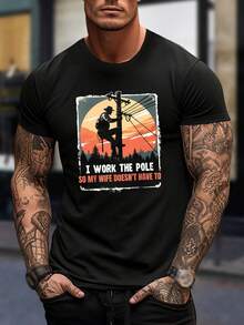 Camiseta de manga corta para marido electricista divertida - Camiseta de electricista de líneas - Ropa de trabajo con orgullo - Regalo perfecto para el Día del Padre, cumpleaños, Navidad para hombres - Negro - Ver 1
