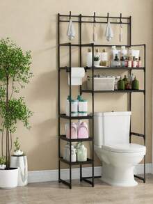 1 Stück Über-der-Toilette Aufbewahrungsregal, freistehender Badezimmer Organizer Regal, mehrschichtig für Toilettenpapier, Wäsche & Toilettenartikel, ohne Bohren erforderlich Badezimmer Accessoires - Schwarz - Übersicht 3