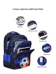 3-Piece Set: Football & Galaxy Print Backpack For Boys, With Lunch Box & Pencil Case, Large Capacity, Lightweight, Versatile Casual Backpack For School/Travel, Side Pockets For Water Bottle & Pen, Great Back To School Gift Bag For School College