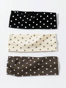 Women Bandana 3pcs/Set Women's Polka Dot Printed Soft Non-Slip Headbands, Elastic Yoga Sports Hair Accessories, Versatile For Daily Wear And Various Occasions Hair Bands, Hairband Fall Winter For Vacation Outfits Woman Elegant Scarf