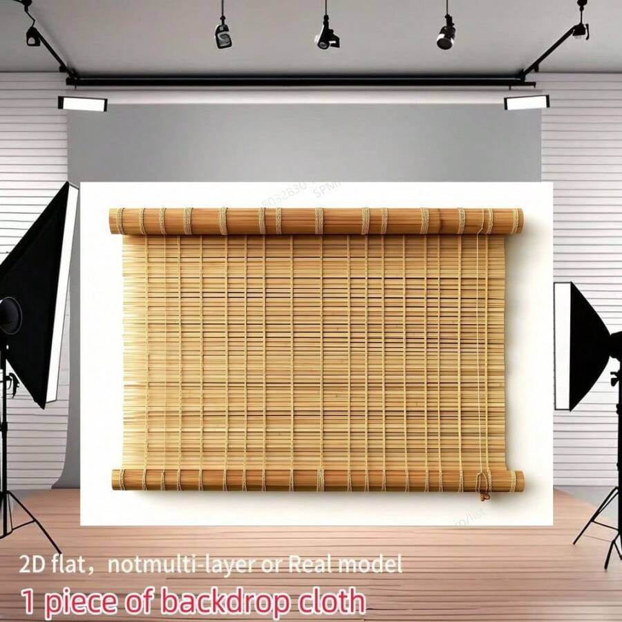 2D Flat Banner, 1pc Natural Bamboo Roller Shutter Photography Background Fabric, Designed With Simple Wooden Flooring And Brick Wall Elements, Combining Decoration And Functionality, Suitable For Photography, Home Decoration