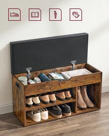 Banc à Chaussures Rembourré, Banc de Rangement, Rangement Caché, Étagères, Meuble d'Entrée, Capacité de Charge 136 kg, 30 x 80 x 44 cm/ 30 x 100 x 44 cm, Marron Rustique. - Marron + Noir - Voir 5