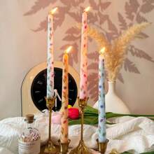 2 piezas, velas de tallo largo con patrón de estampado de tulipán, velas de mesa de estilo retro de 9.84 pulgadas, velas de tallo largo con estilo floral europeo, decoración de ambiente para banquetes de boda, velas para ambiente festivo, velas para el Día de San Valentín, aptas para bodas, cenas y decoración del hogar, velas para decoración de fiestas, velas para decoración de mesa familiar.