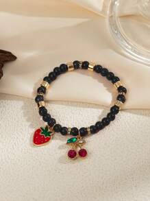 Pulseira feminina de contas de cristal e frutas delicadas, estilo boêmio, 1 peça, colorida e versátil