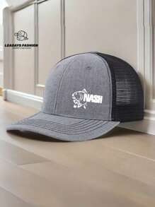 1 Piece Adjustable Dad Hat Truck Driver Baseball Cap, Printed With "NASH" Fish Pattern - Lightweight, Breathable, Suitable For Daily Leisure And Outdoor Sports - Ideal Father'S Day Gift, Casual Headwear, Camping, Picnic, Sports Cap