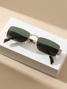 1 件朋克风格简约方形小框 Y2K 时尚女士时尚眼镜，街头时尚复古金属框架黑色时尚眼镜，带旅行海滩派对节日配饰学院风，适合返校几何形状 - 彩色 - 查看 4