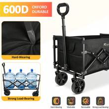 Collapsible Wagon Cart Foldable Heavy Duty Folding Wagon Large Capacity Shopping Cart Utility For Camping Garden Beach Sports Fishing, Black (264lbs)