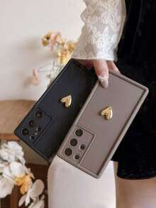 1PC 3D Złote Serce Silikonowe Etui na Telefon Ładny Prezent Wstrząsoodporne Miękkie TPU Pokrywa Kompatybilny Z 13 16 Pro Max i Kompatybilny Z Galaxy A14/A54/S25 Ultra Podniesiona Ochrona Aparatu