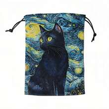 Double-Sided Kitten Print Polyester Tarot Card Pouch (18x13cm), Drawstring Storage Bag For Cards, Crystals & Holiday Gifts