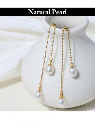 1 Pair Rice 6*9mm White Fresheater Pearl And S925 Elegant Charming Fringe Earrings For Women Daily Jewelry Or Party