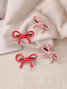2pcs Minimalist Polka Dot Pink Bow Claws, Versatile Fashion Claw Clips, Cute Hair Accessories For Bangs & Flyaways