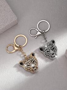 1pc Fashion European Hollow-Out Dual Accessories Dual-Color Fierce Leopard Head Keychain Pendant Ornament, Suitable For Men, Women, Couples, Car Keys, Luggage Decorative, Great Gift - Multicolor - View 9