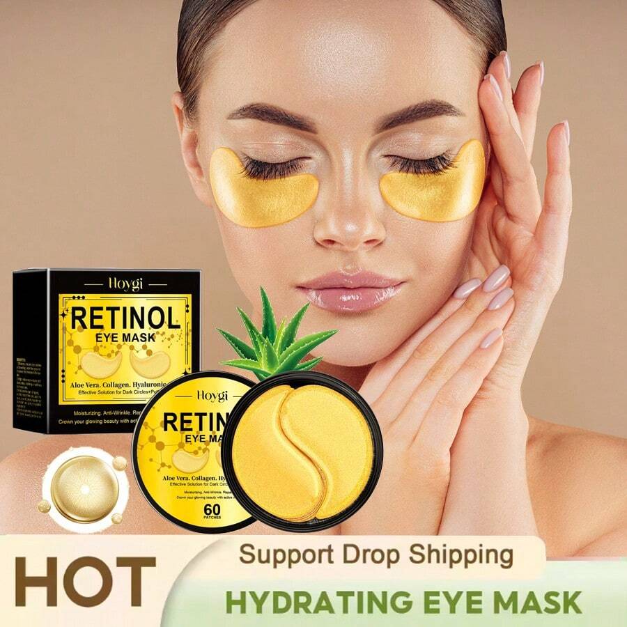 Hoygi Retinol, Collagen & Aloe Vera Eye Mask Patches: Hydrating & Nourishing Care With Firming Benefits To Help Reduce Fine Lines, Eye Bags, Puffiness And Dark Circles - Moisturizing Revitalizing Treatment For Under-Eye Area - 黃色 - 查看 1