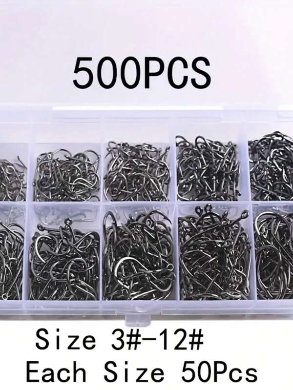 100/200/300/400/500pcs Circle Fishing Hooks Set, Carbon Steel Single Barbed Fish Hook, Fishing Tackle Accessories