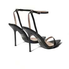 Black Barely There Strappy Heels For Women Open Toe Ankle Strap Stiletto Sandals Dress Shoes Wedding Bridesmaid Sandals - 黑浦 - 查看 5