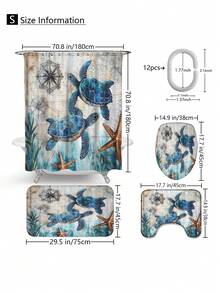 1pc/4pcs Sea Turtle, Sea Star, Seaweed, Coral Pattern Multifunctional Bathroom Waterproof Shower Curtain With 12pcs Hooks, Bathroom Non-Slip Mat, U-Shape Floor Mat And Toilet Lid Cover, Bathroom Set For All Scenarios Bathroom Accessories Back To School