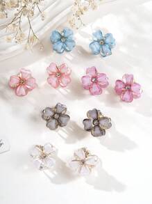 6pcs Pink Crystal-Like Flower Shaped Hair Clip For Women, Side Clip Bangs Hairgrip Hairpins Hair Accessories Boho Valentine's Day Valentines Hair Claws Claw Clips Hair Clips Hair Jaw Clip Hair Clamps Hair Clutch Hair Catcher Clip