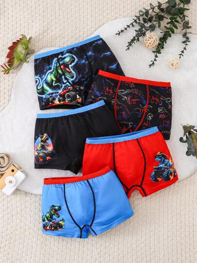 Chatreadl Pacote com 5 cuecas infantis estampadas com dinossauro jurássico, confortáveis e ajustadas