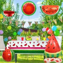 5pcs Summer Watermelon Theme Foil Balloon Set, Inflated Triangular Watermelon Can Stand, 3D Spherical Watermelon, Suitable For Summer Theme Party, Graduation Party, Birthday Party, Holiday Event Decoration