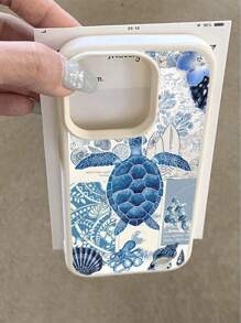 1 pieza Funda protectora para teléfono, a prueba de agua y antideslizante, con ilustración retro de tortuga marina y océano, compatible con iPhone