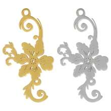2pcs Fashionable 304 Stainless Steel Gold/Silver Plant & Flower Pattern Pendant, Vacuum Electroplated Durable Craft, Suitable For Necklace, Earrings, DIY Jewelry Making
