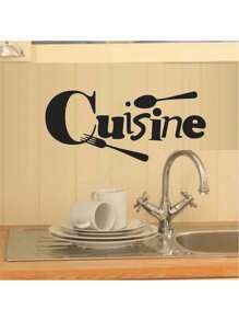 Kitchen Stickers/Decorative Stickers Simple English Tableware Stickers Waterproof And Dustproof Stickers, 1 Piece Pvc Material Removable Wear-Resistant Stickers, Wall Stickers 23.62*9.84 Inches, Suitable For Kitchen Decoration, Wall Decoration, Restaurant Decoration, Interesting Birthday Gifts, Graduation Gifts, Make Your Home A New Look