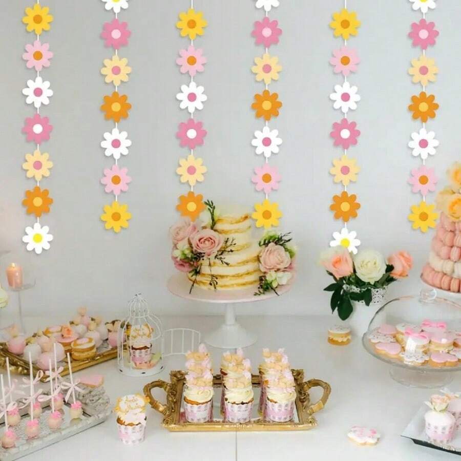 Daisy Boho Party Decorations Groovy Daisy Paper Garlands White Daisy Hanging Garland Banners Hippie Flower Cutouts For Birthday Shower Wedding Retro Party Favor Supplies