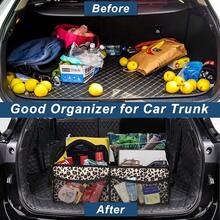 New  Car Trunk Organzier For Suv,Car Organziers And Storage With 6 Big Pocket For Women/Men 50L Waterproof Polyester Trunk Organzier For Minivan/Truck(Medium,Leopard Print) - Leopard print - 查看 5