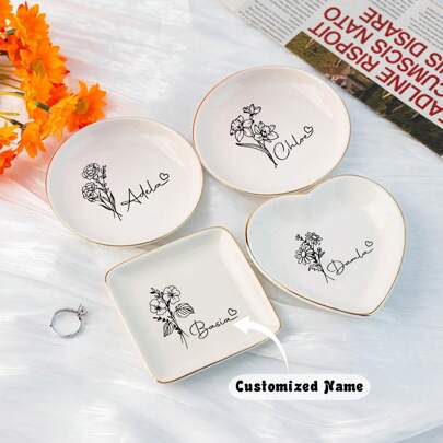Customized Name Ring Dish, Personalized Ring Dish, Custom Jewelry Dish, Wedding Rign Holder, Engagement Gift For Her, Wedding Gift, Bridal Shower Gifts Back To School,Home & Living,Haunt Your Home, Autumn Home Refresh,Home Harmony