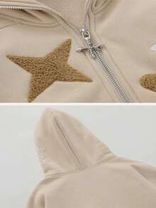 Harajuku Y2k Street Hoodie Hiphop New Retro Hoodie Men's Oversized Autumn Hoodie  Letter Coat  Zipper  Pocket  Drawstring - 杏色 - 查看 4